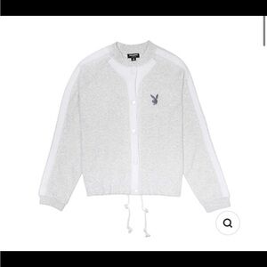 PLAYBOY Gray and White Bomber Jacket